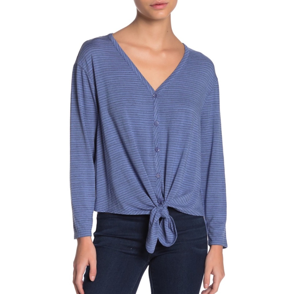 Everleigh Tie Hem V-Neck Stripe Long Sleeve Top